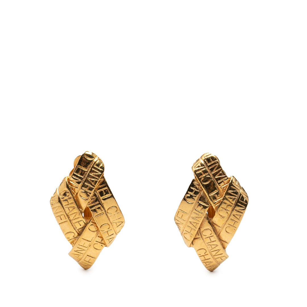 Chanel plaqué Logo Diamond Clip On Boucles d’oreilles