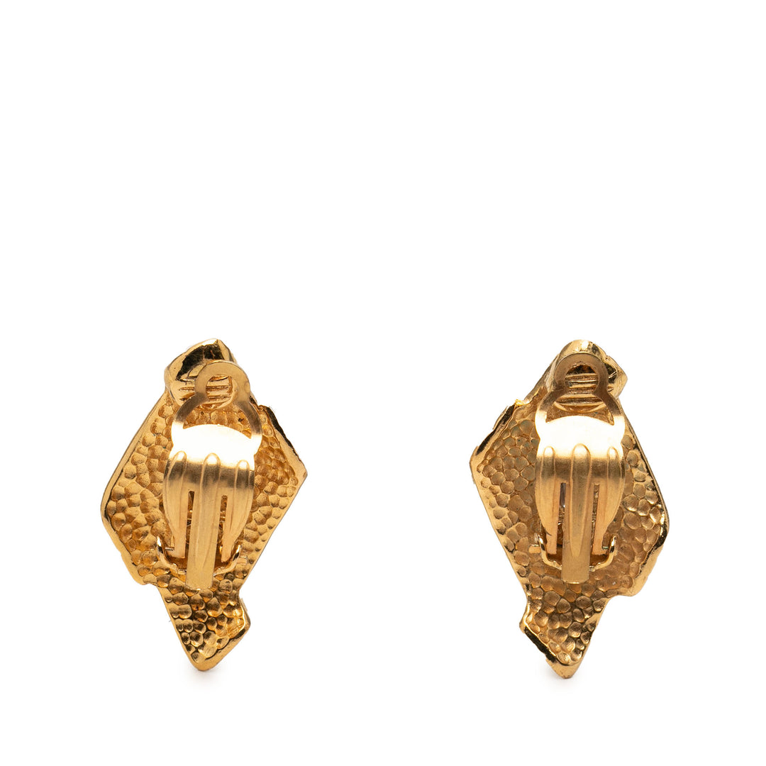 Chanel plaqué Logo Diamond Clip On Boucles d’oreilles
