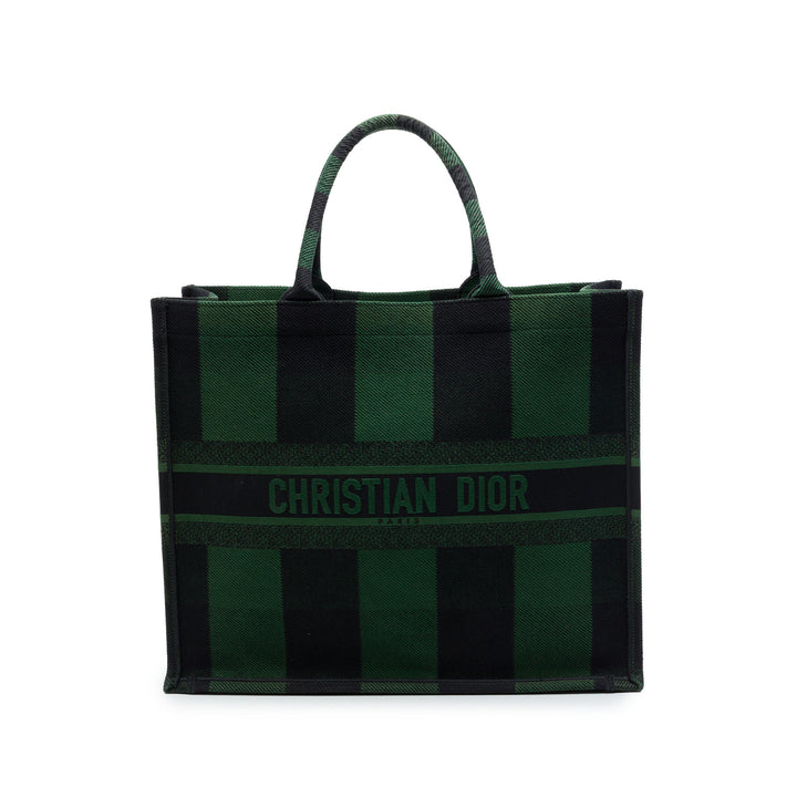 Dior Book Tote brodé Checkered Grand Vert – vue principale – GABY PARIS