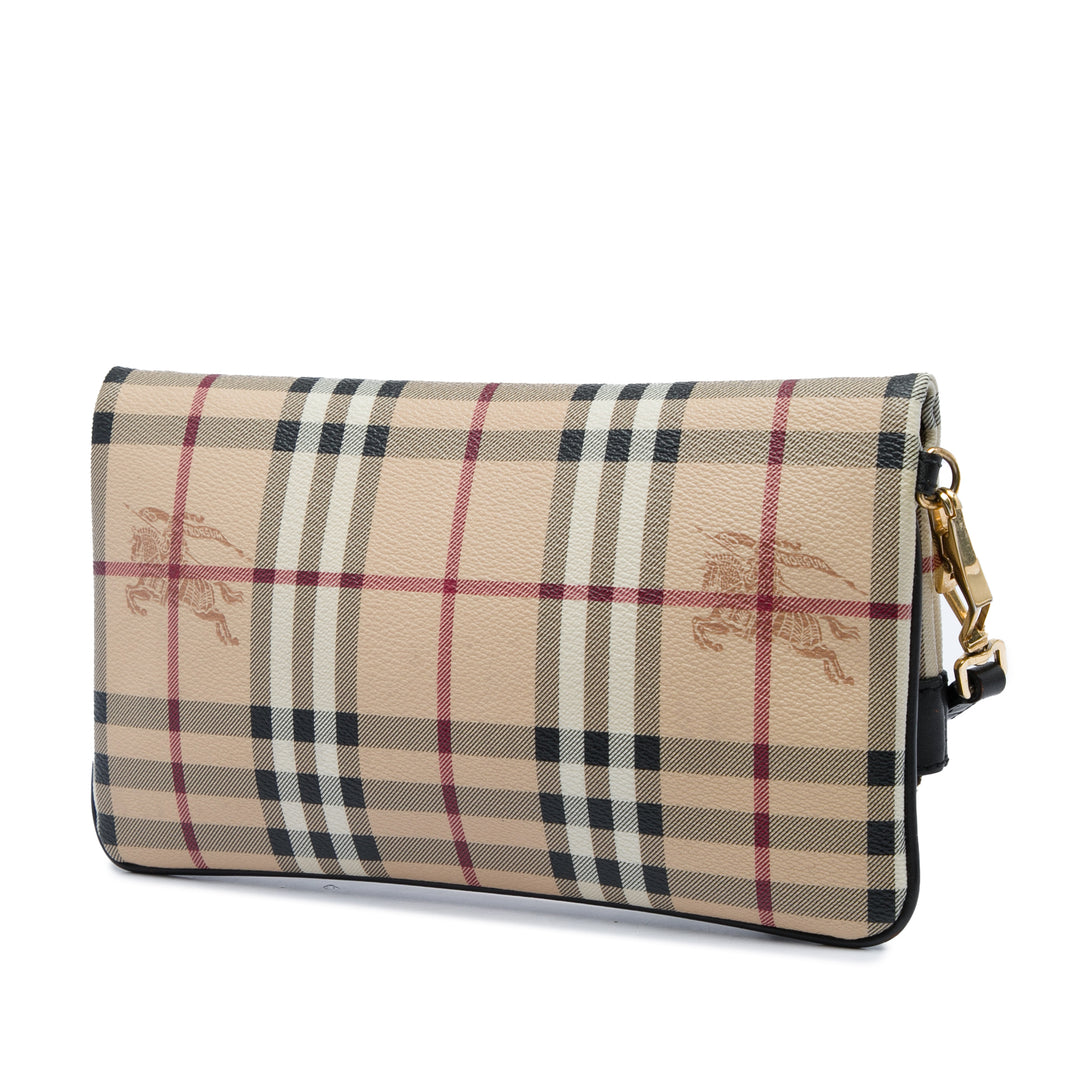 Burberry Pochette Haymarket Check Adeline Fold over Toile enduite Beige – vue 2 – GABY PARIS