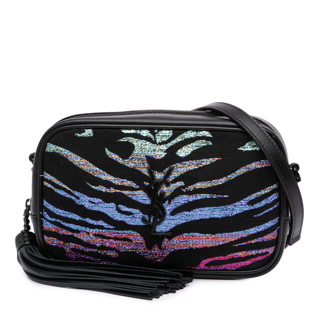 Canvas Metallic Tiger Print Monogram Lou Camera Bag Black - Gaby Paris