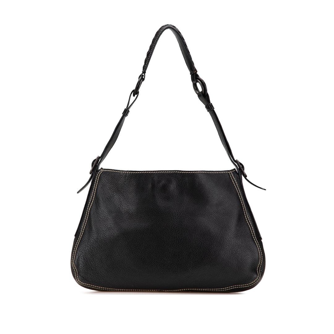 Leather Intrecciato Strap Shoulder Bag Black - Gaby Paris