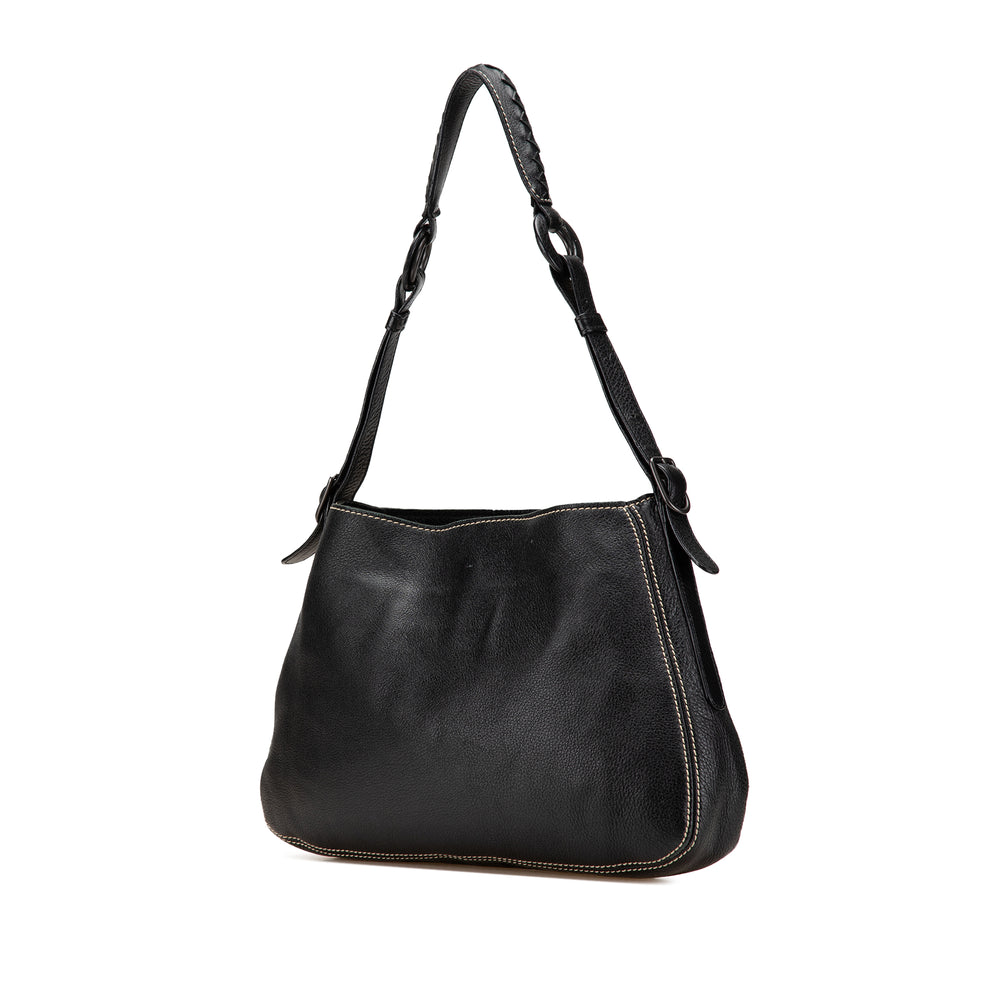 Leather Intrecciato Strap Shoulder Bag Black - Gaby Paris