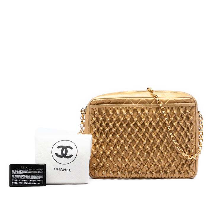 Chanel Metallic Woven Cuir d'agneau Chain Sac caméra