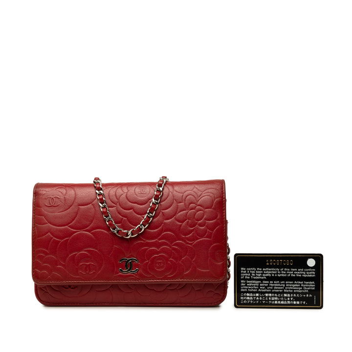Chanel CC embossé Camellia Wallet on Chain Cuir d'agneau Rouge – vue 7 – GABY PARIS