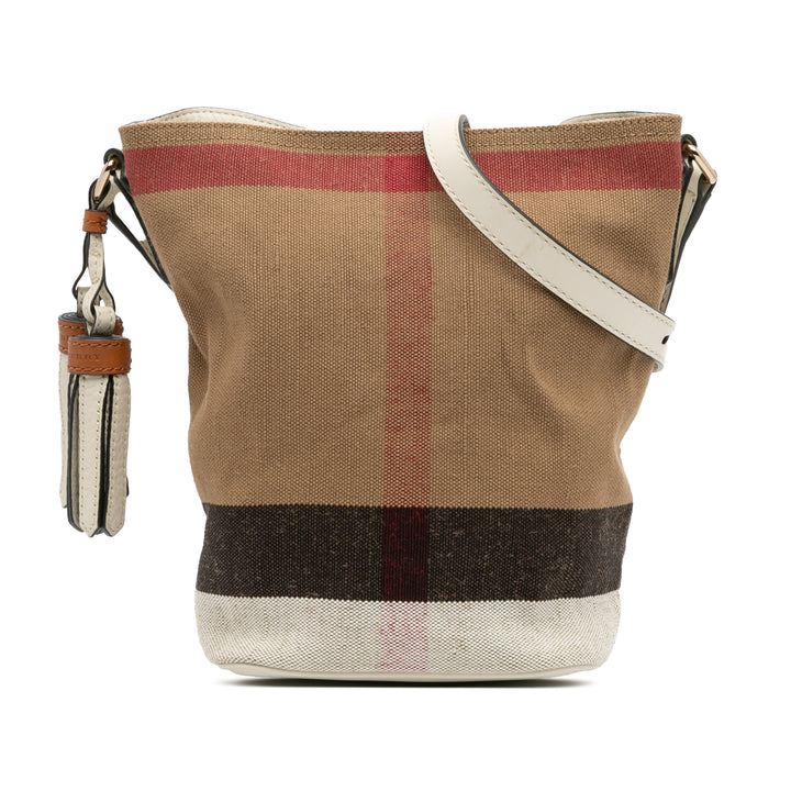 Burberry Mini Mega Check Toile Ashby Pompon Bucket Sac