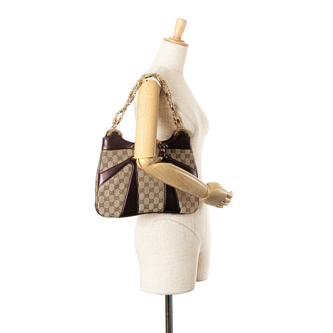 GG Canvas Bamboo Ring Chain Shoulder Bag Brown - Gaby Paris