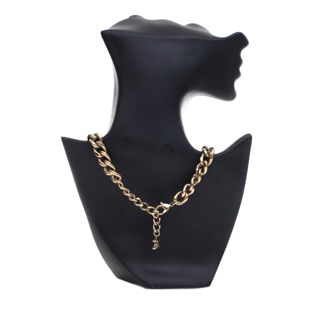 Gold Plated Rhinestone CC Chain Link Choker Necklace Gold - Gaby Paris
