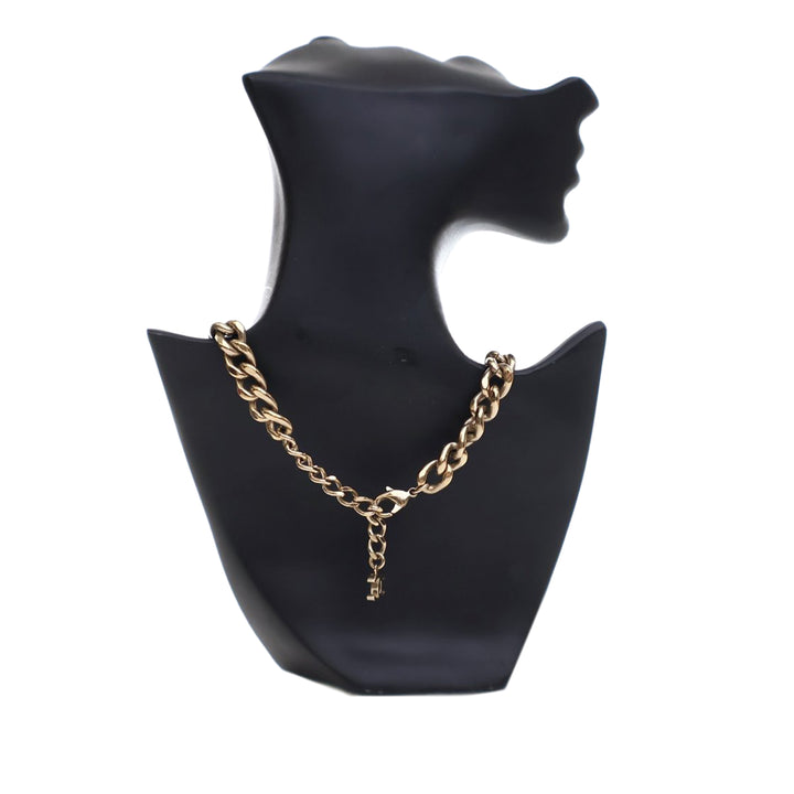 Gold Plated Rhinestone CC Chain Link Choker Necklace Gold - Gaby Paris