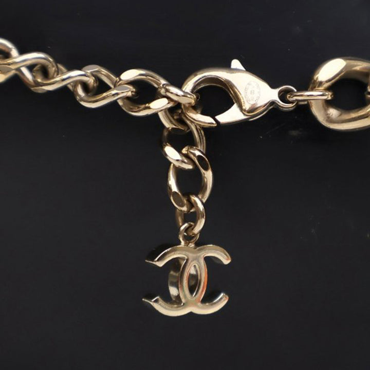 Gold Plated Rhinestone CC Chain Link Choker Necklace Gold - Gaby Paris