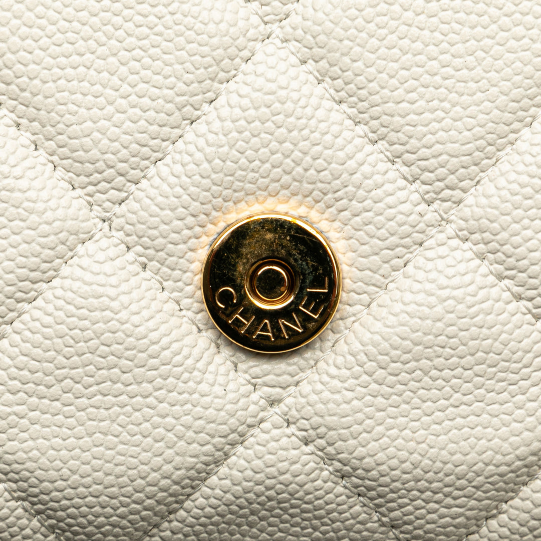 Quilted Caviar Frame Flap Clutch with Chain White - Gaby Paris