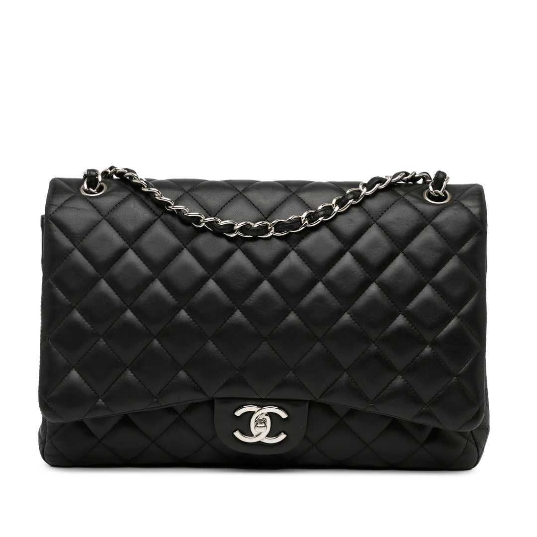 Maxi Classic Lambskin Double Flap Black - Gaby Paris