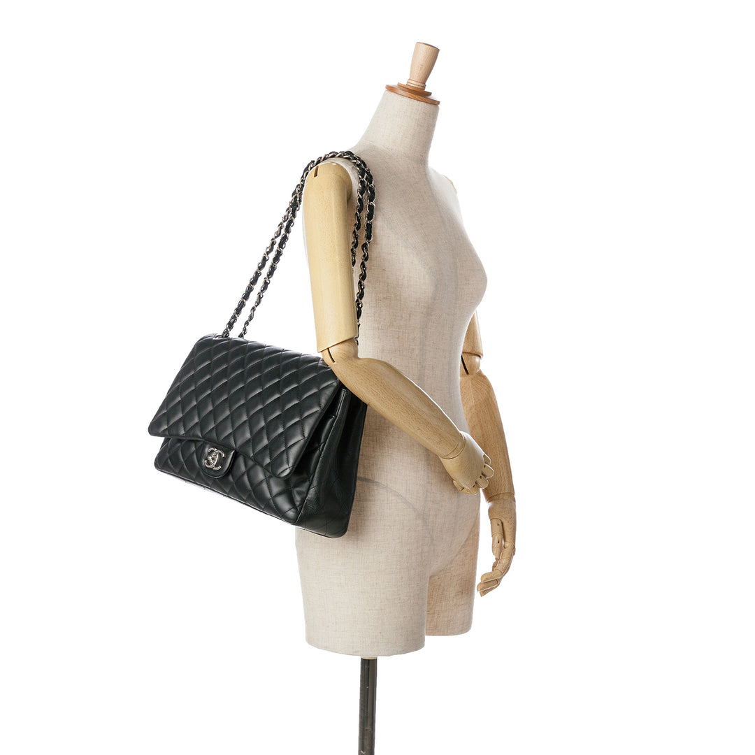 Maxi Classic Lambskin Double Flap Black - Gaby Paris