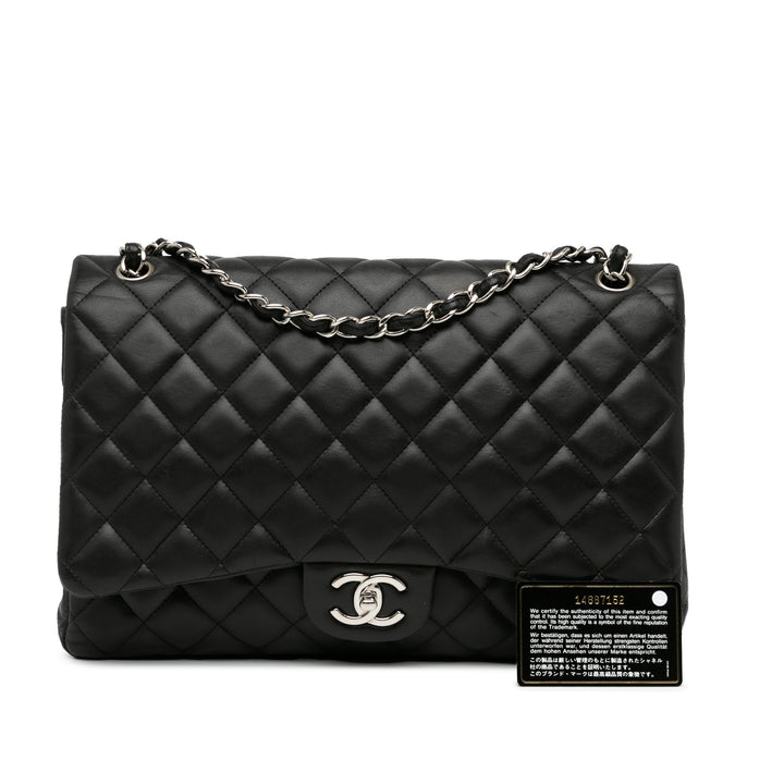 Maxi Classic Lambskin Double Flap Black - Gaby Paris