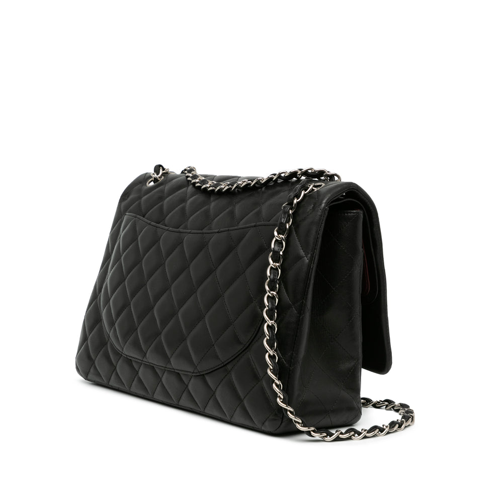 Maxi Classic Lambskin Double Flap Black - Gaby Paris