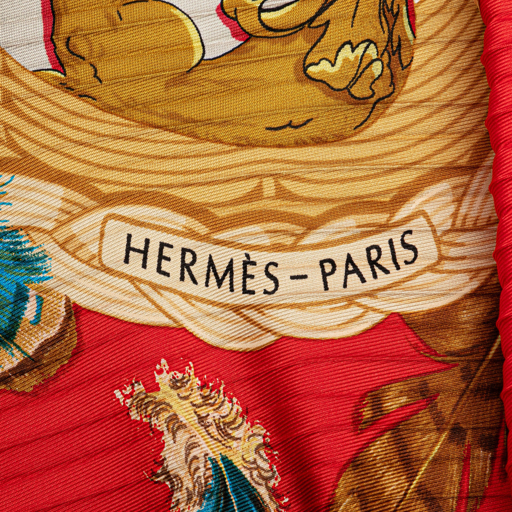 Hermès Couvee d Hermes Pleated Silk Scarf Red - GABY PARIS