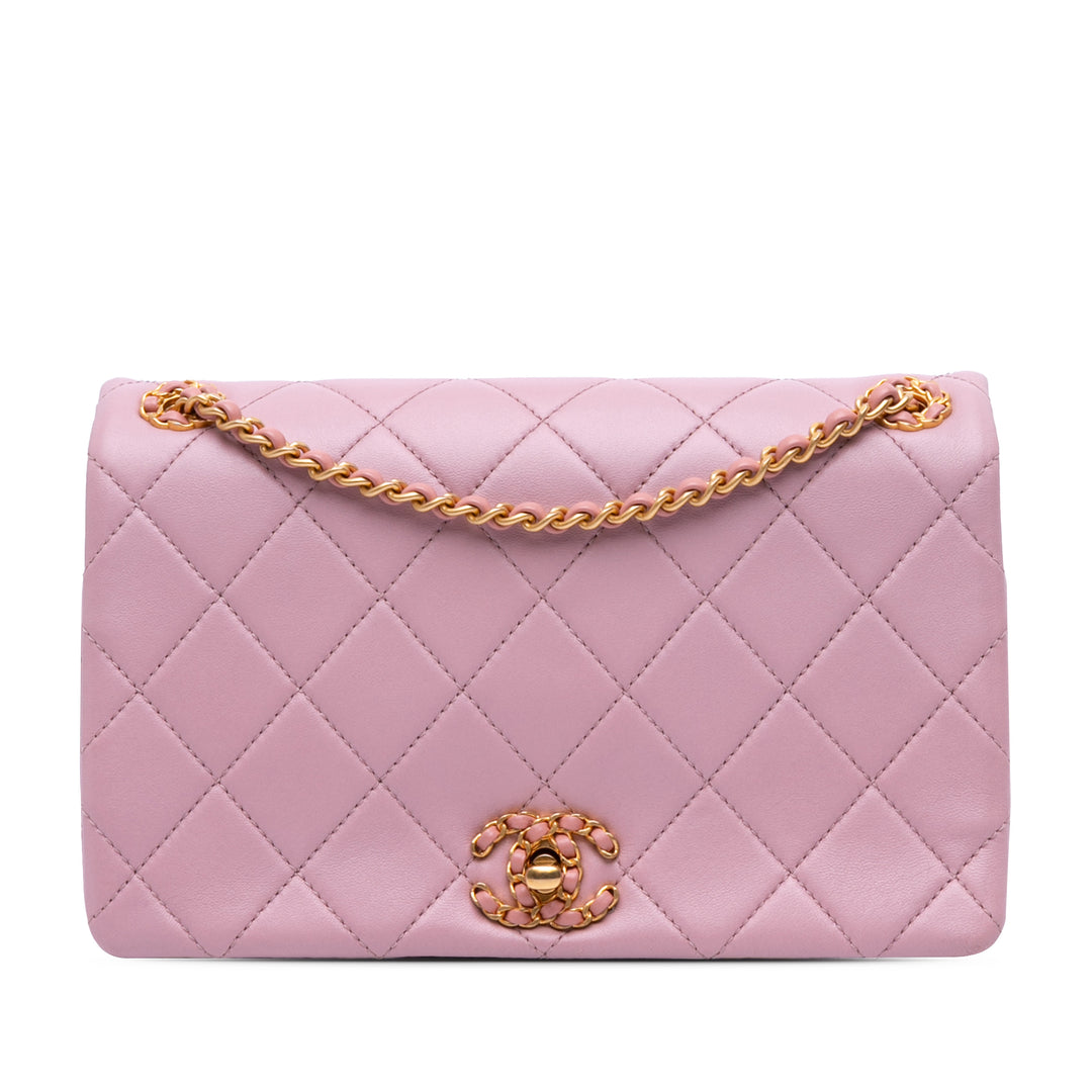 Quilted Lambskin Braided CC Single Flap Pink - Gaby Paris