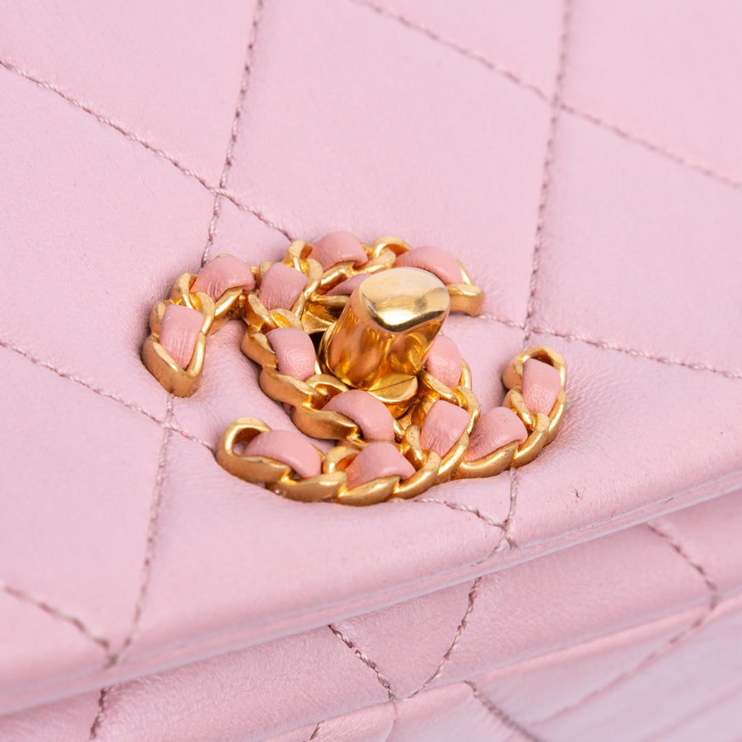 Quilted Lambskin Braided CC Single Flap Pink - Gaby Paris