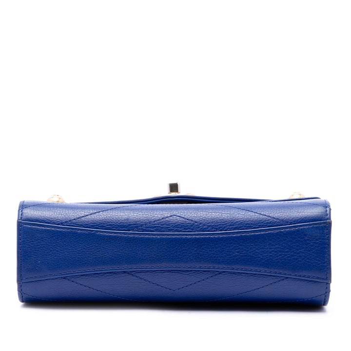 Chanel clouté Chevron Enveloppe Double rabat Petit Cuir de veau Bleu – vue 3 – GABY PARIS