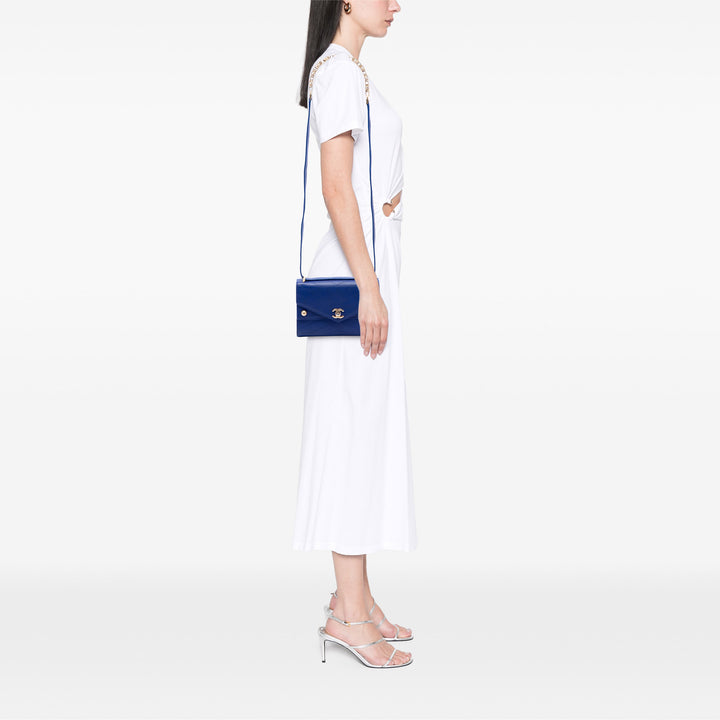 Chanel clouté Chevron Enveloppe Double rabat Petit Cuir de veau Bleu – vue 6 – GABY PARIS