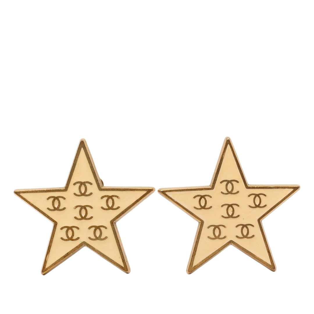 Chanel CC plaqué Émail Star À clip Boucles d'oreilles Doré – vue principale – GABY PARIS