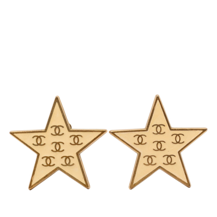 Chanel CC plaqué Émail Star À clip Boucles d'oreilles Doré – vue principale – GABY PARIS