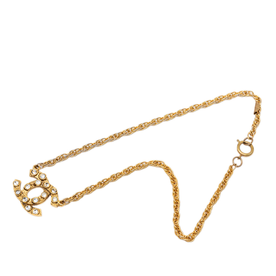 Chanel CC plaqué Strass Pendant Collier Métal