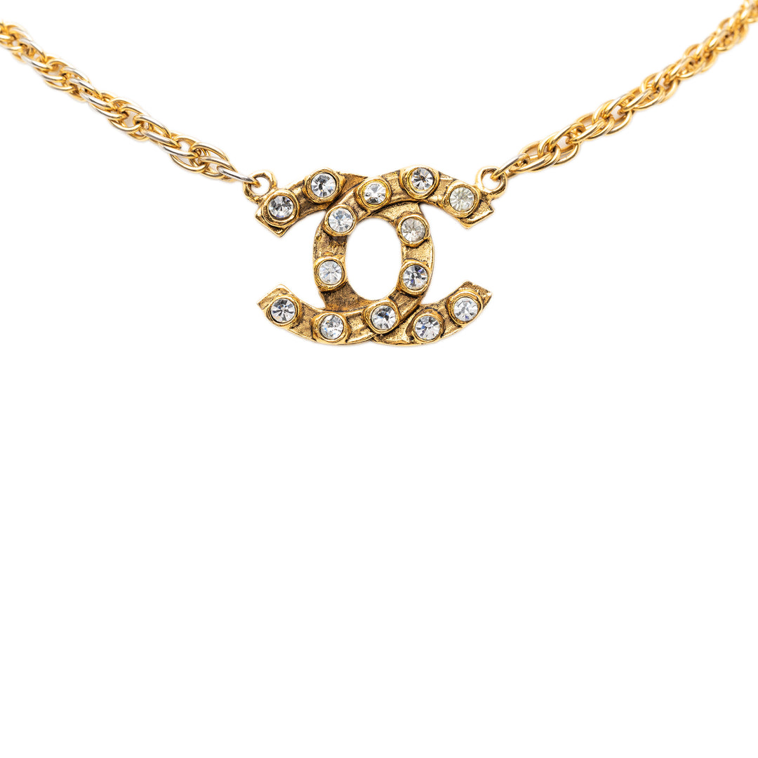 Chanel CC plaqué Strass Pendant Collier Métal