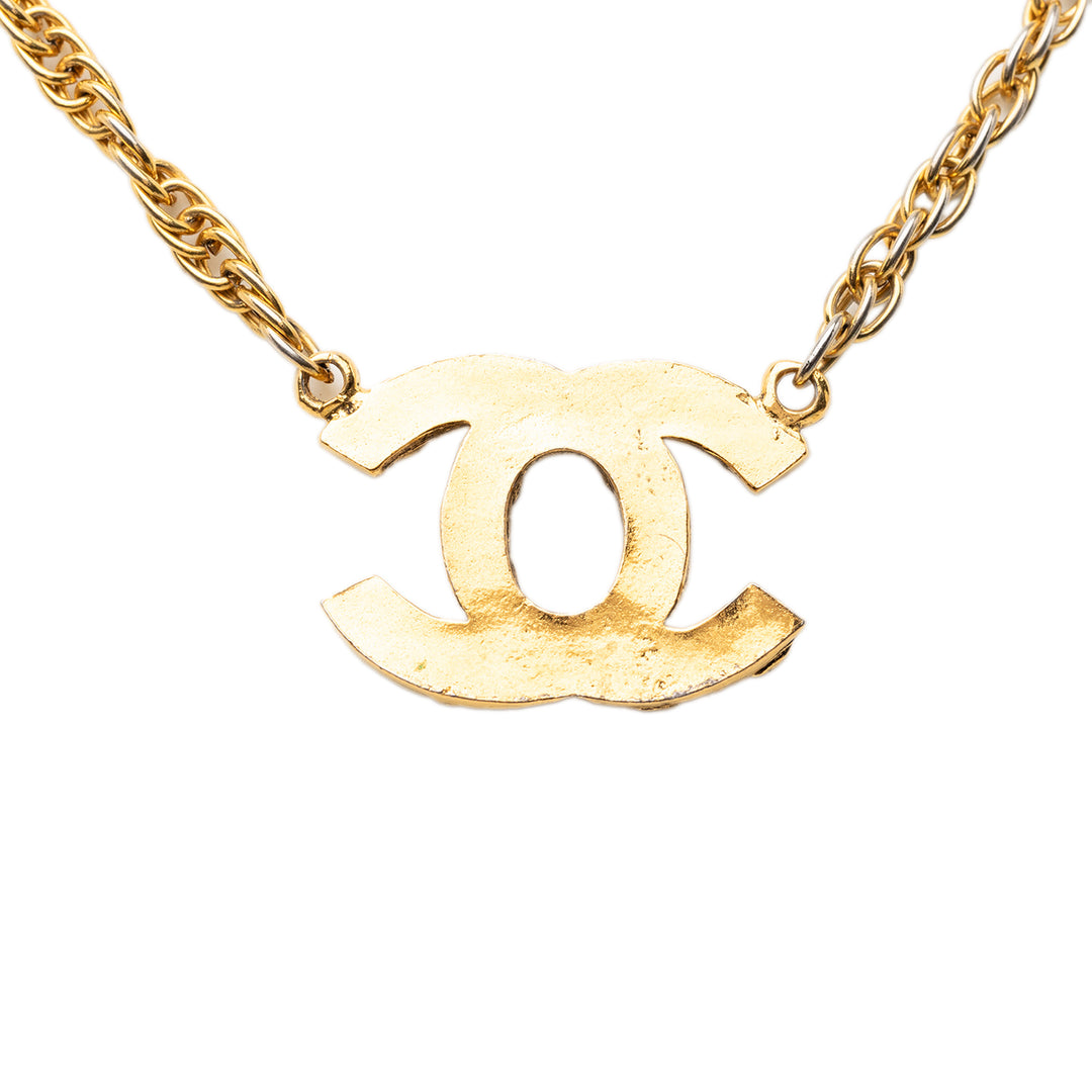 Chanel CC plaqué Strass Pendant Collier Métal