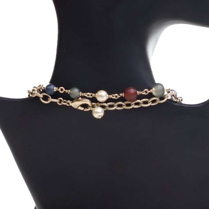 Gold Plated Faux Pearl Beaded CC Gingham Bow Charms Necklace Gold - Gaby Paris