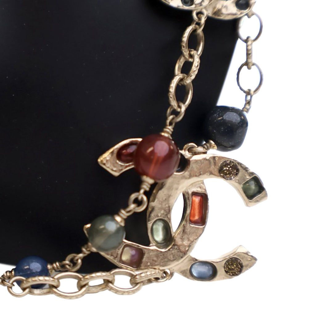 Gold Plated Faux Pearl Beaded CC Gingham Bow Charms Necklace Gold - Gaby Paris