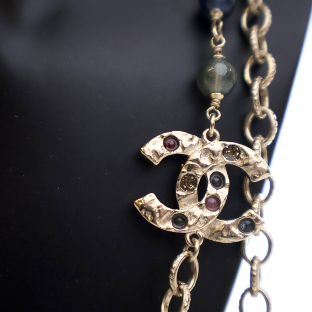 Gold Plated Faux Pearl Beaded CC Gingham Bow Charms Necklace Gold - Gaby Paris