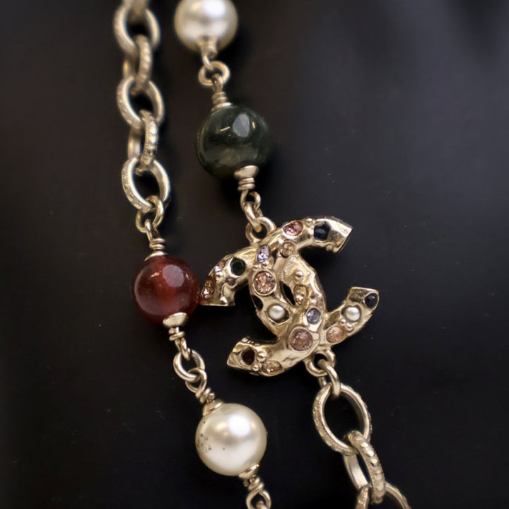 Gold Plated Faux Pearl Beaded CC Gingham Bow Charms Necklace Gold - Gaby Paris