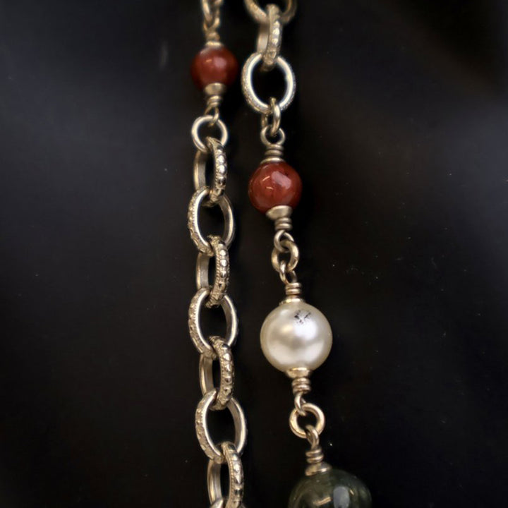 Gold Plated Faux Pearl Beaded CC Gingham Bow Charms Necklace Gold - Gaby Paris