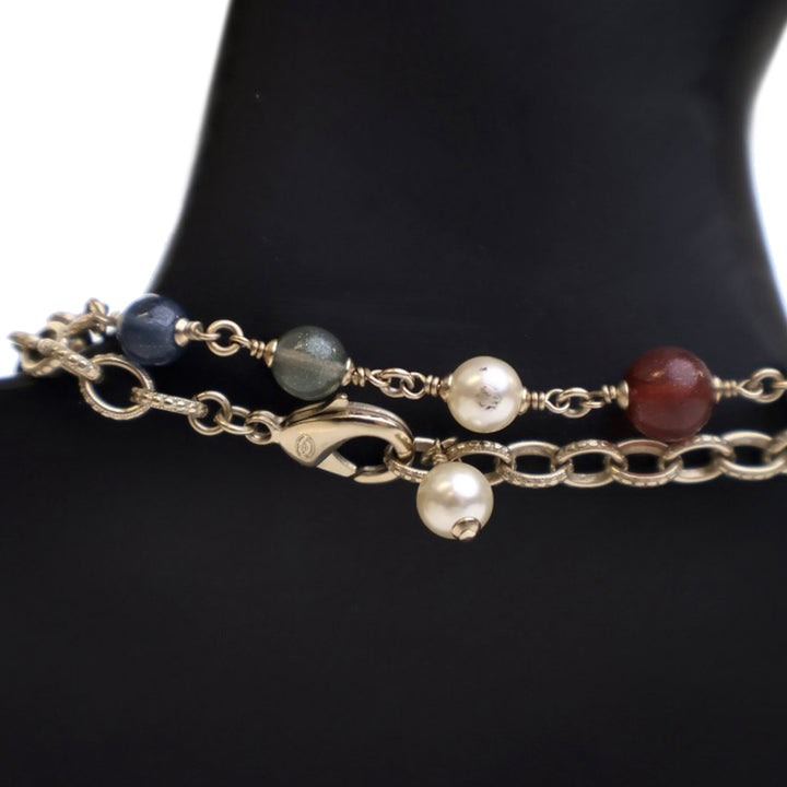 Gold Plated Faux Pearl Beaded CC Gingham Bow Charms Necklace Gold - Gaby Paris