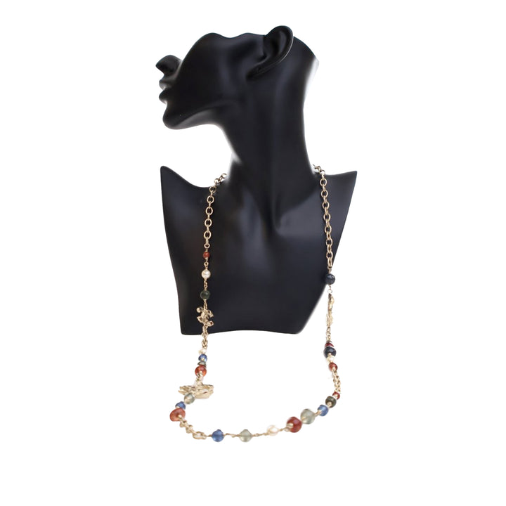 Gold Plated Faux Pearl Beaded CC Gingham Bow Charms Necklace Gold - Gaby Paris
