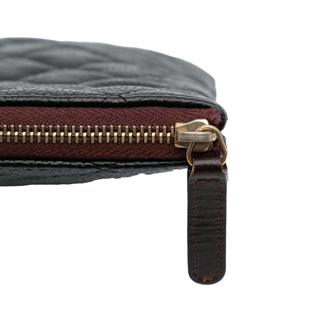 Large Quilted Caviar O Case Clutch Black - Gaby Paris