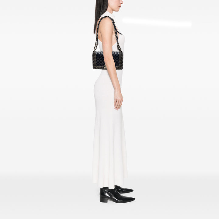 Chanel Old Medium Matelassé Glazed Cuir de veau Sac rond à chaîne Boy à rabat