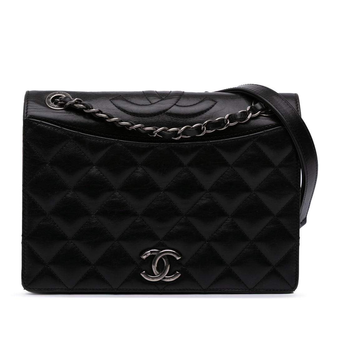 Medium Quilted Lambskin Ballerine Flap Black - Gaby Paris
