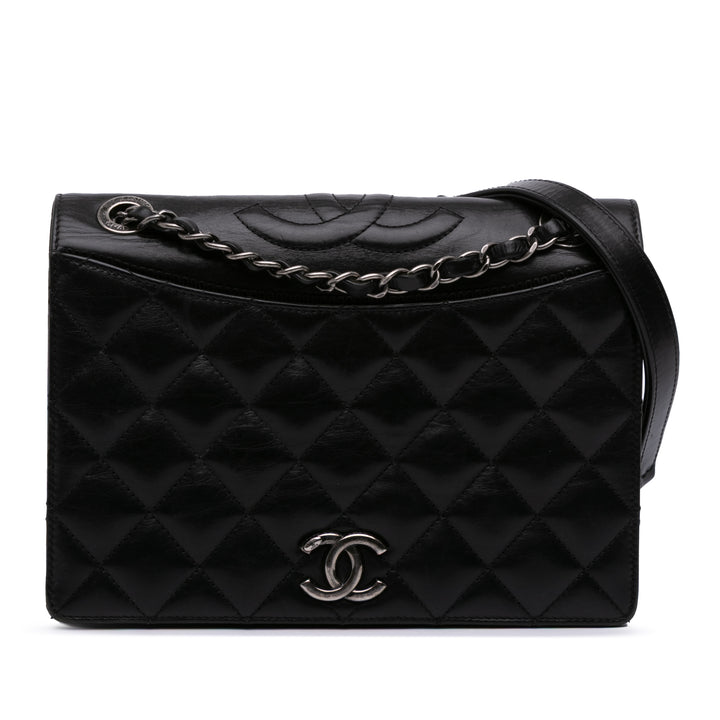 Medium Quilted Lambskin Ballerine Flap Black - Gaby Paris
