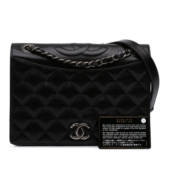 Medium Quilted Lambskin Ballerine Flap Black - Gaby Paris