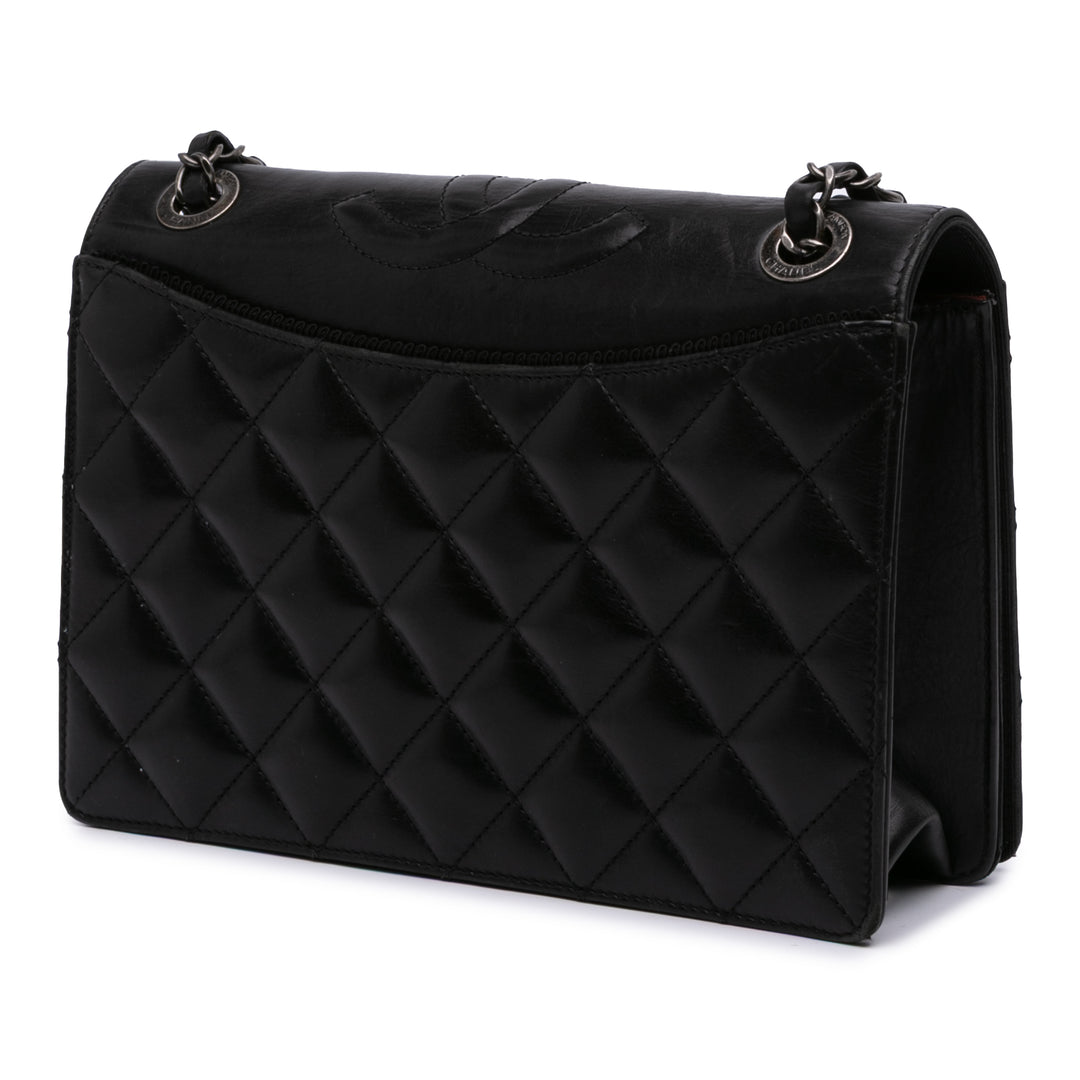 Medium Quilted Lambskin Ballerine Flap Black - Gaby Paris