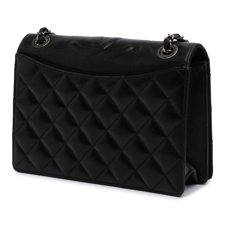 Medium Quilted Lambskin Ballerine Flap Black - Gaby Paris