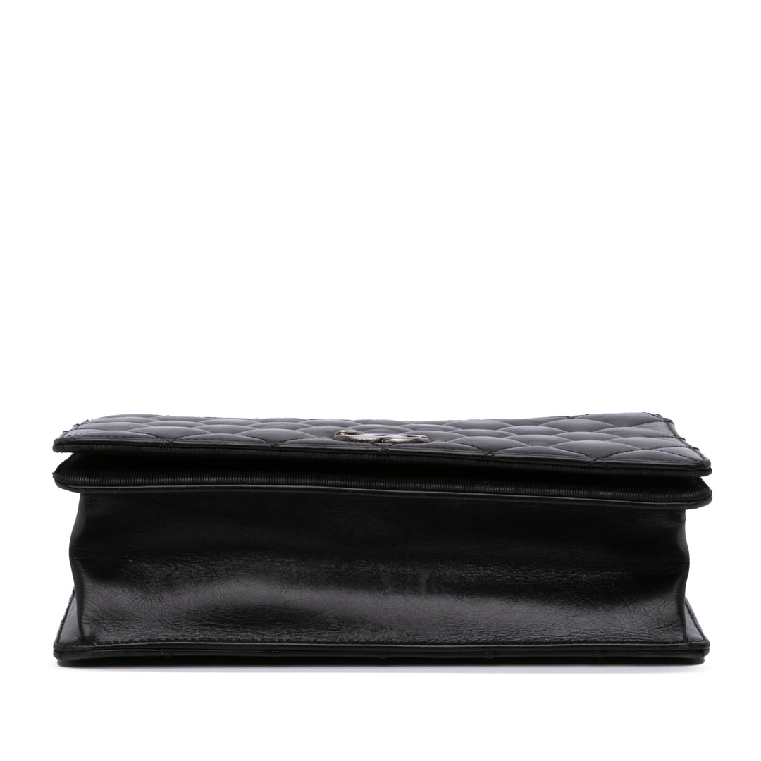Medium Quilted Lambskin Ballerine Flap Black - Gaby Paris