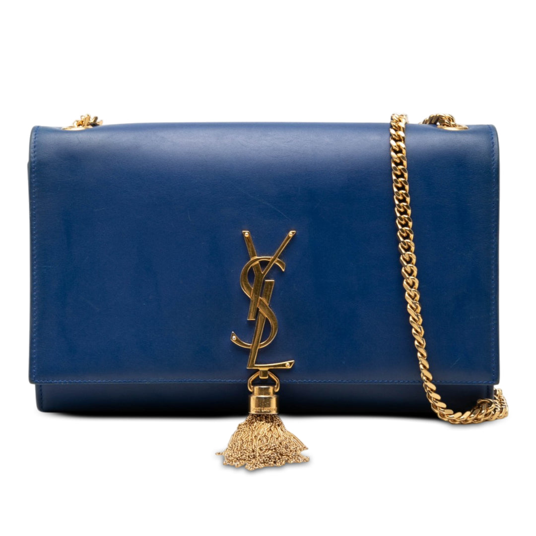 Saint Laurent Kate Pompon Sac Moyen Cuir de veau lisse