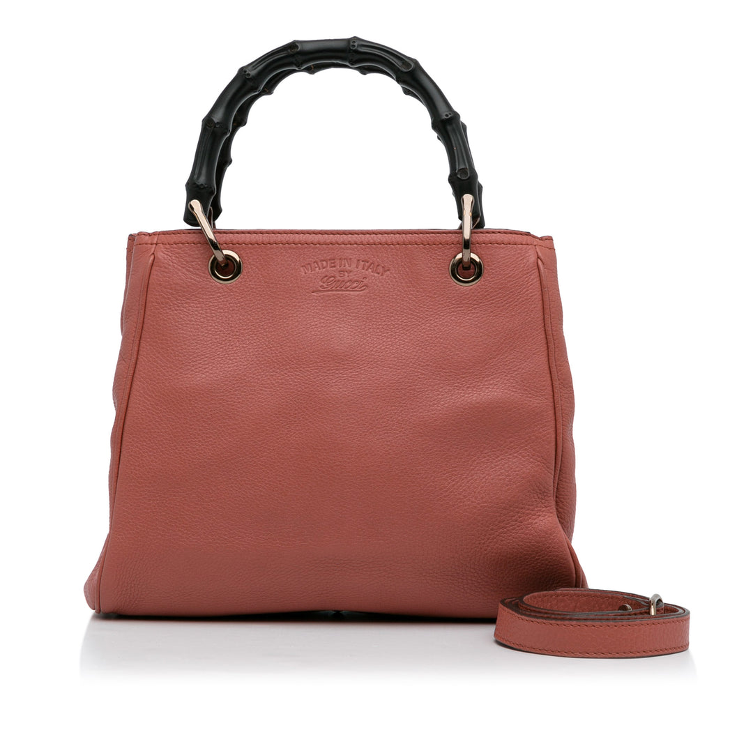 Small Calfskin Bamboo Shopper Satchel Pink - Gaby Paris