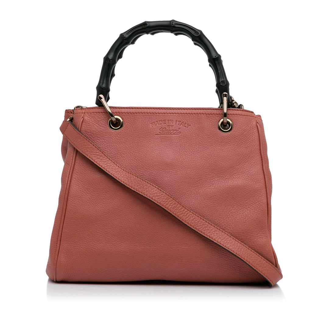 Small Calfskin Bamboo Shopper Satchel Pink - Gaby Paris