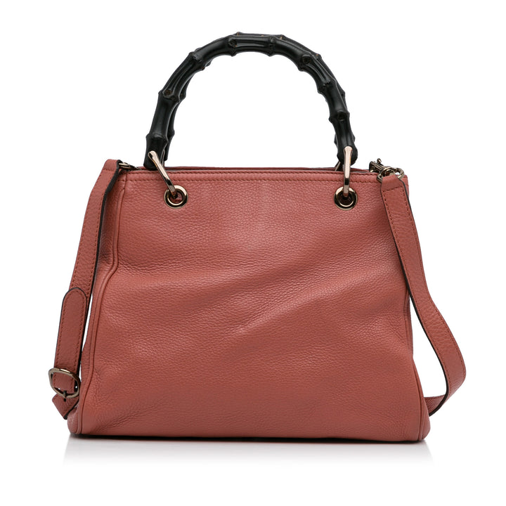 Small Calfskin Bamboo Shopper Satchel Pink - Gaby Paris