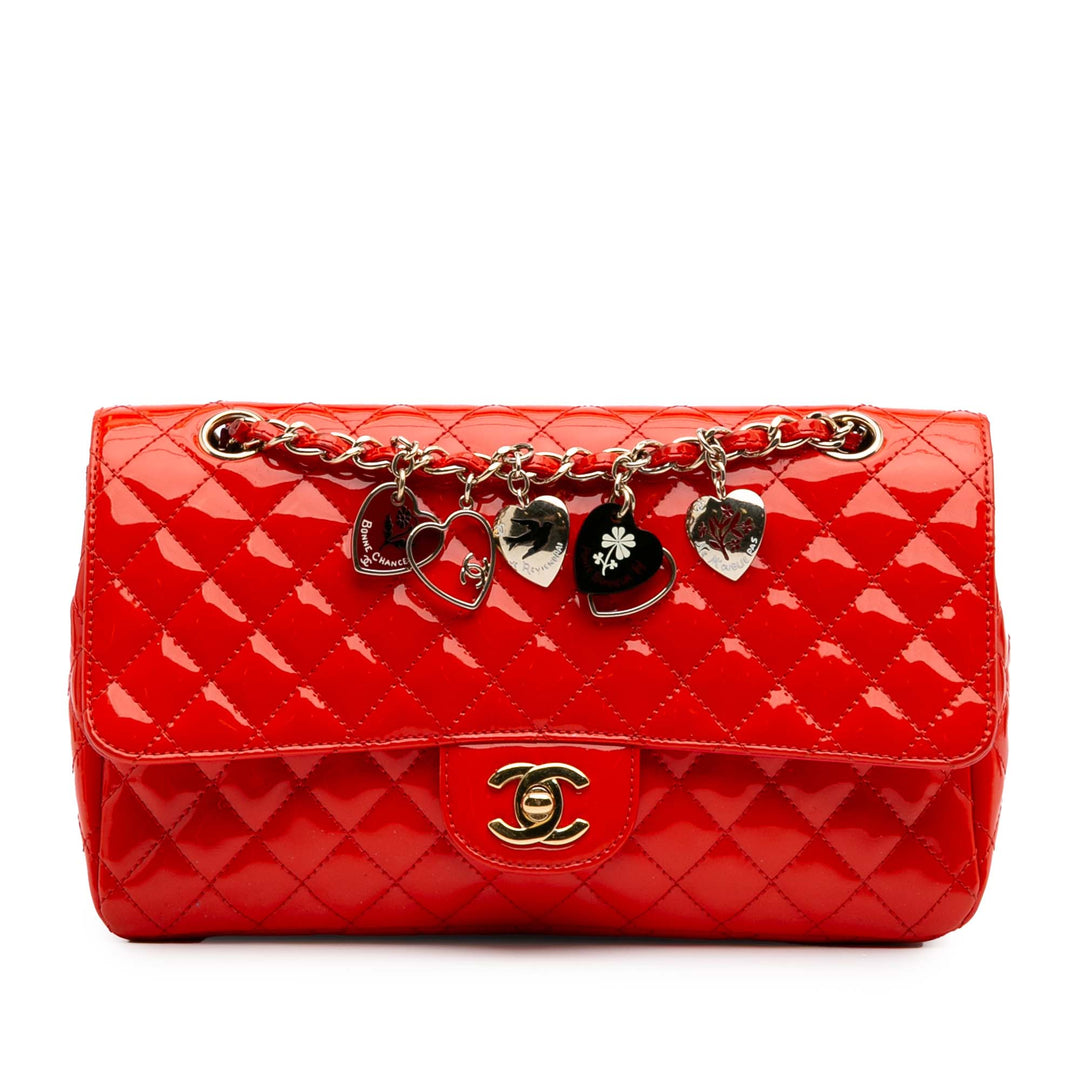Medium Classic Patent Valentines Heart Charms Single Flap Red - Gaby Paris