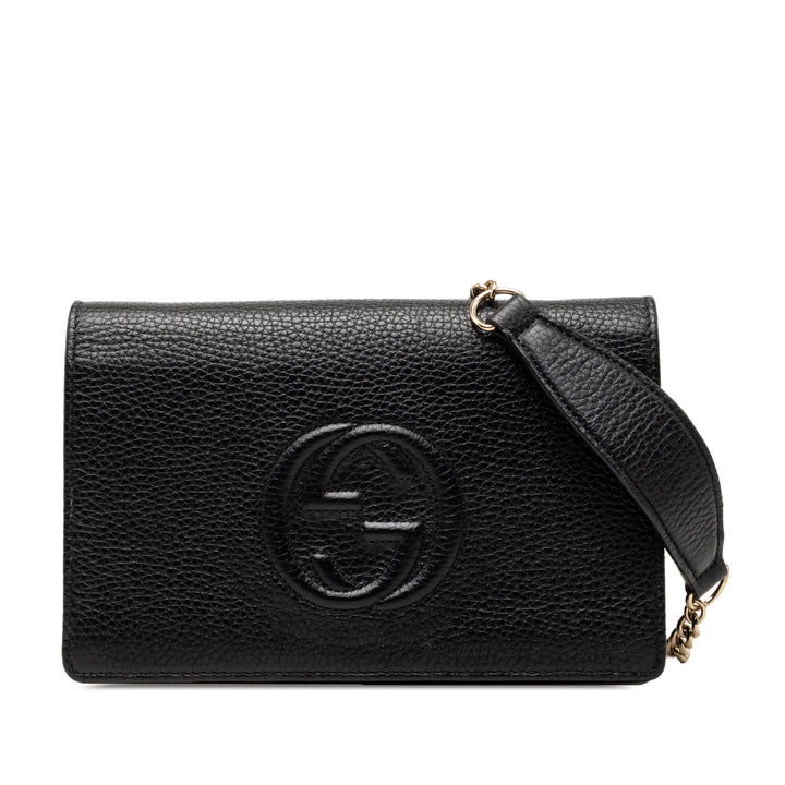 Pebbled Soho Wallet on Chain Cuir de veau Noir